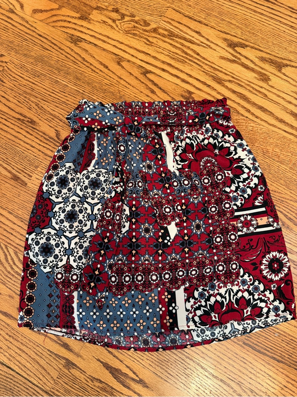 Ama Red and Blue Patchwork Mini Skirt